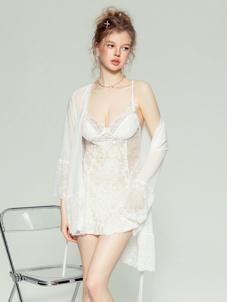 White underwire lingerie dress standing view