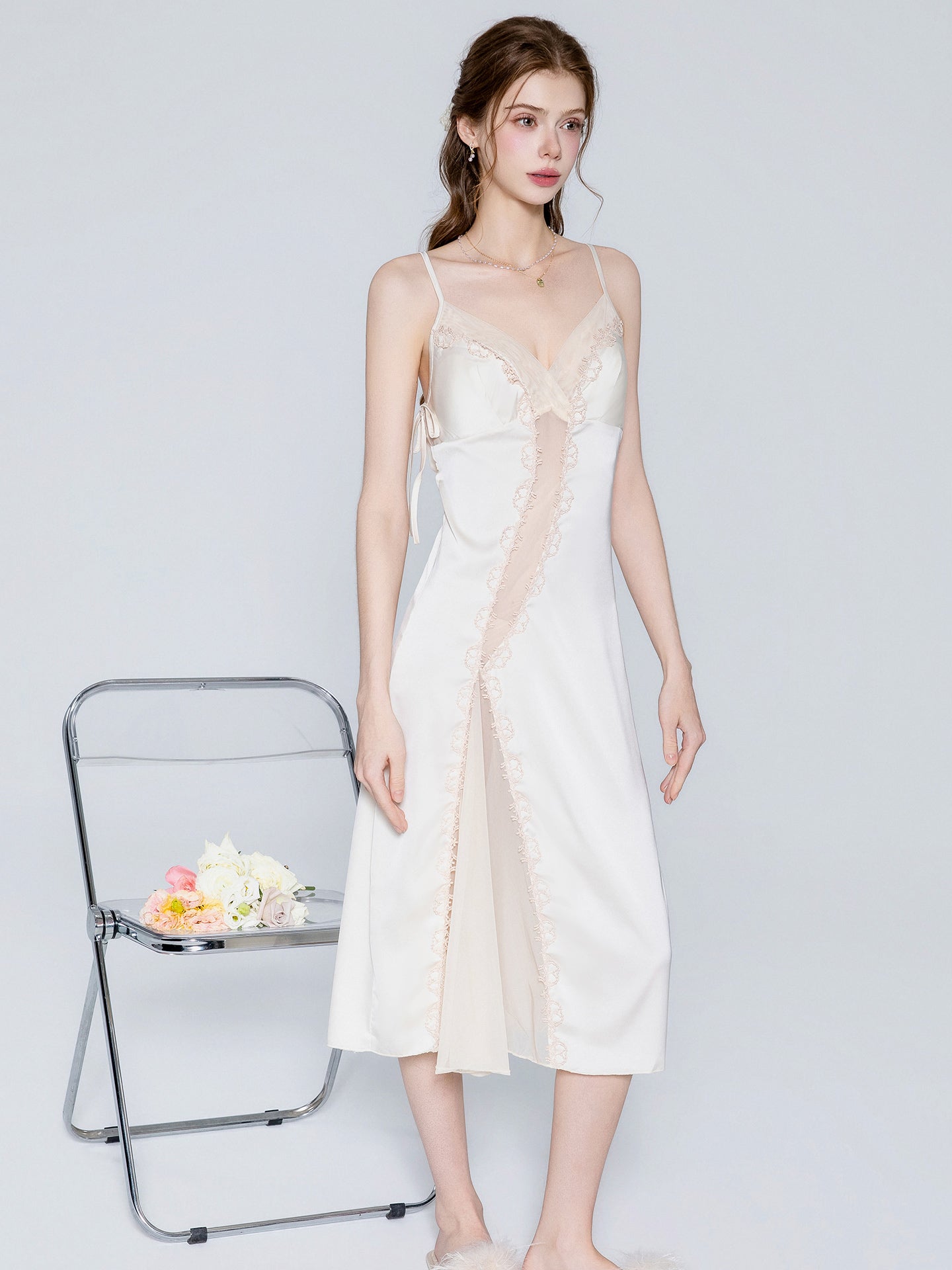 Satin lace panel midi nightgown image 6