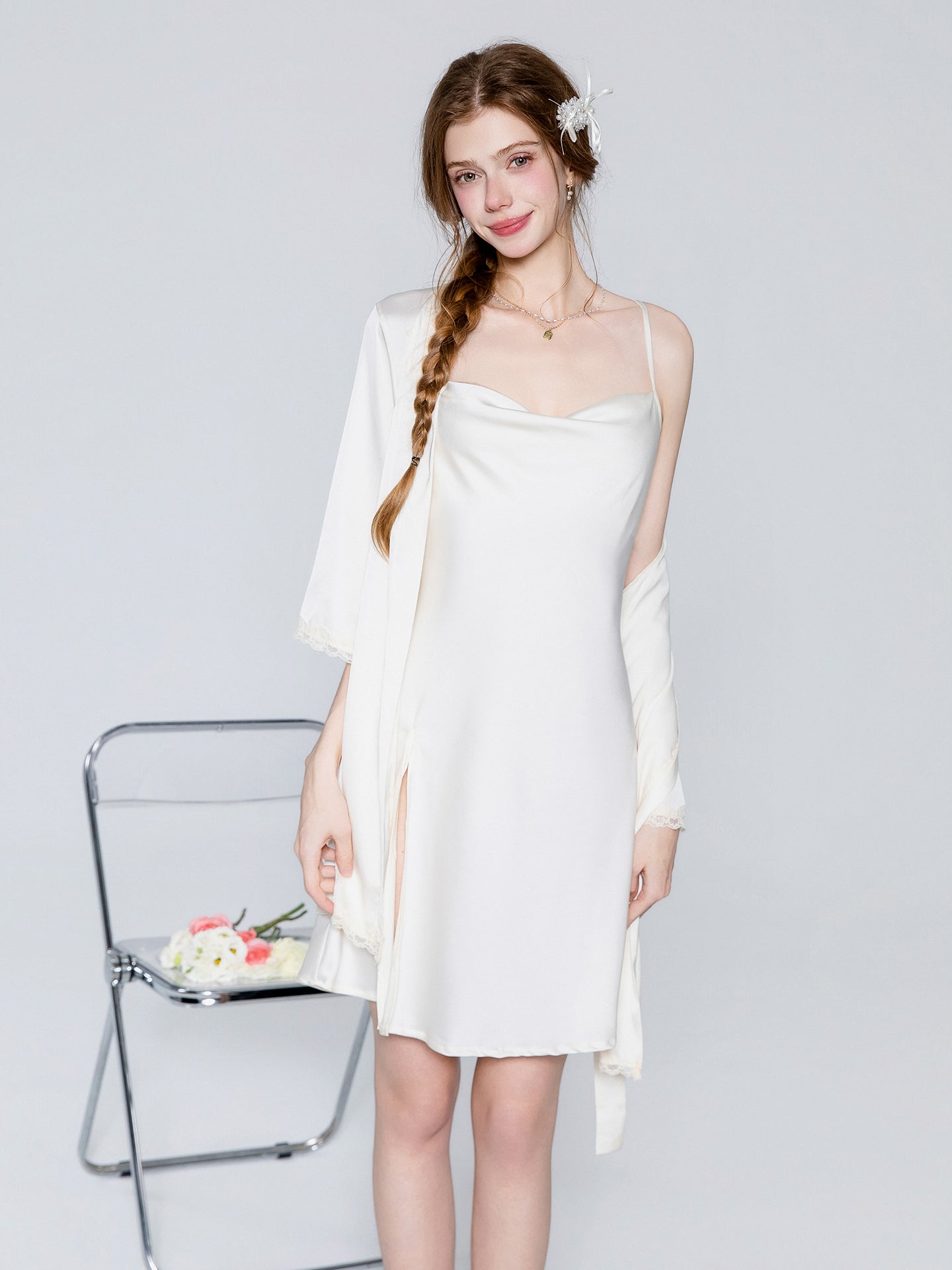 Satin cowl neck slip nightgown and robe image 6