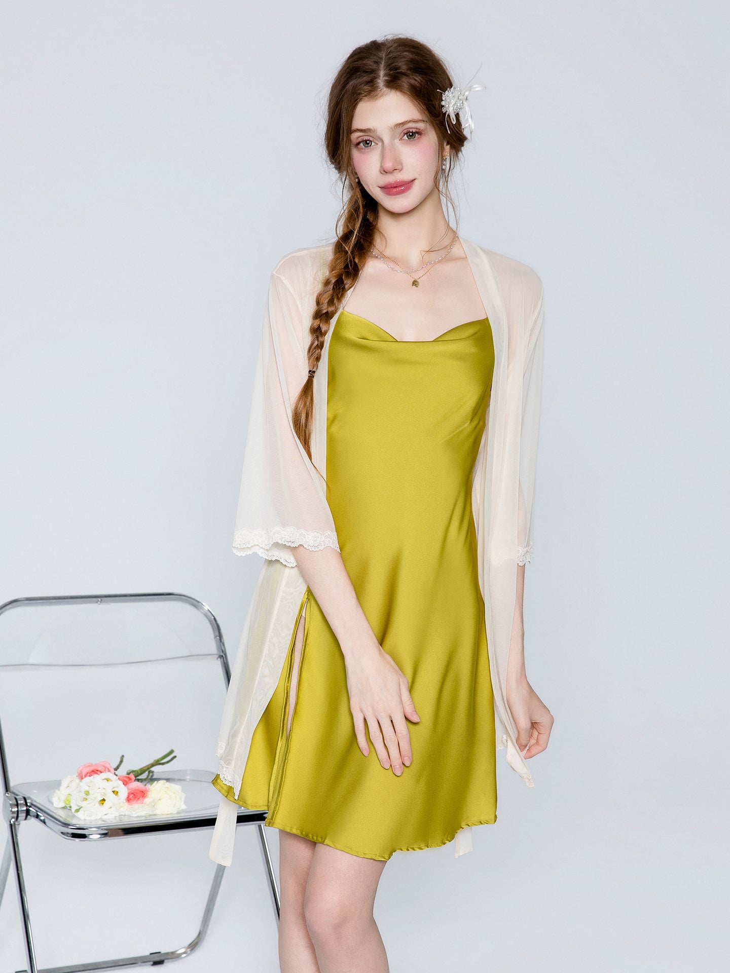 Satin cowl neck slip nightgown and robe image 9
