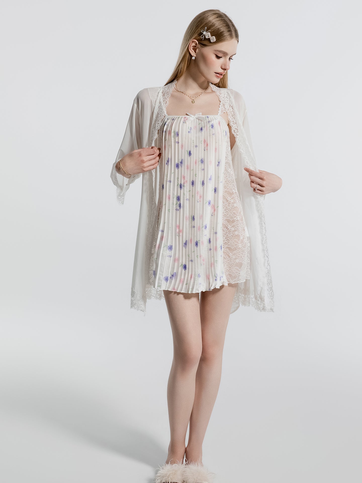Three quarter sleeve lace edge robe view
