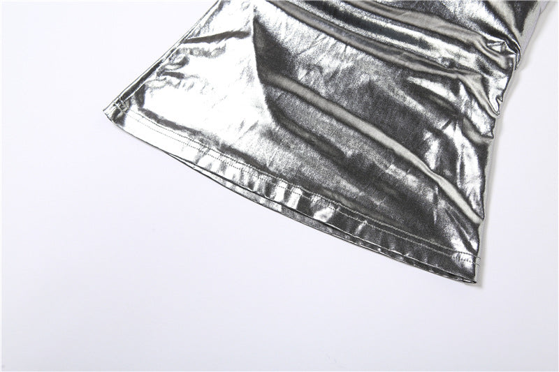 Silver reflective material on a white background