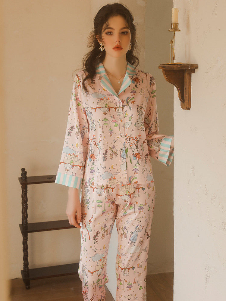 pink cartoon pajama sets standing view right arm down