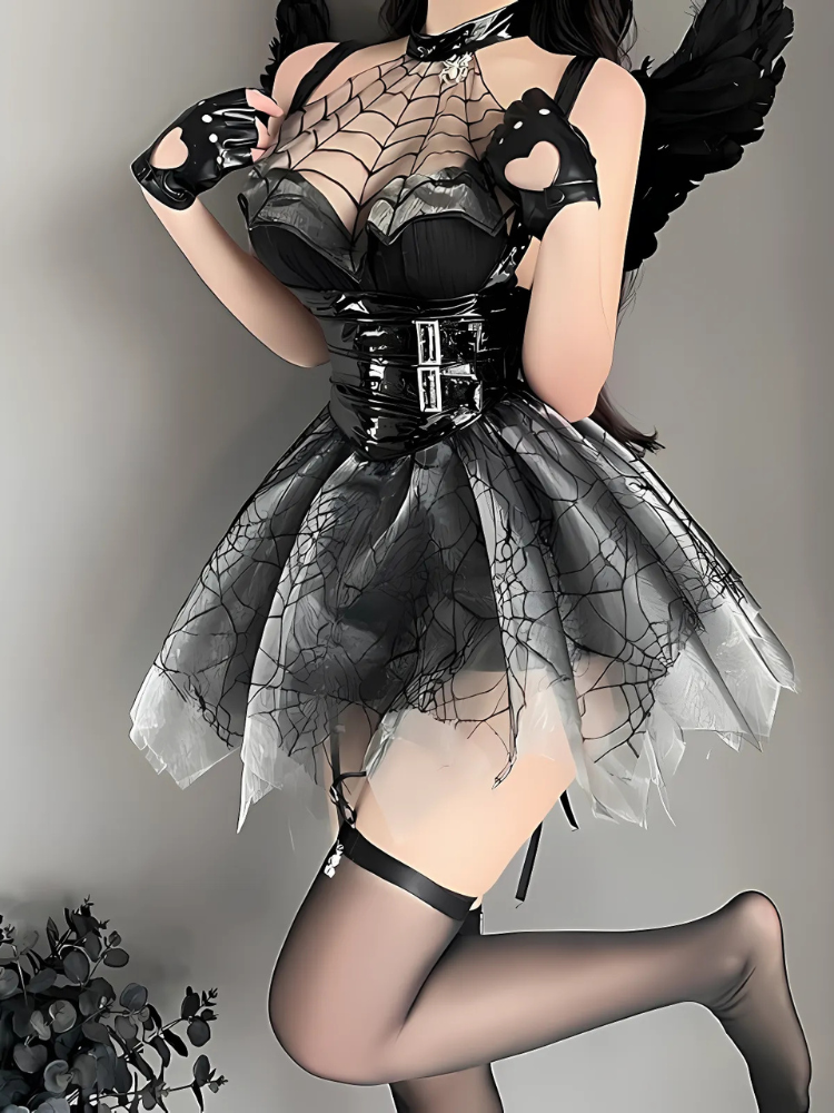 Spider Web Detail Tulle Corset Costume