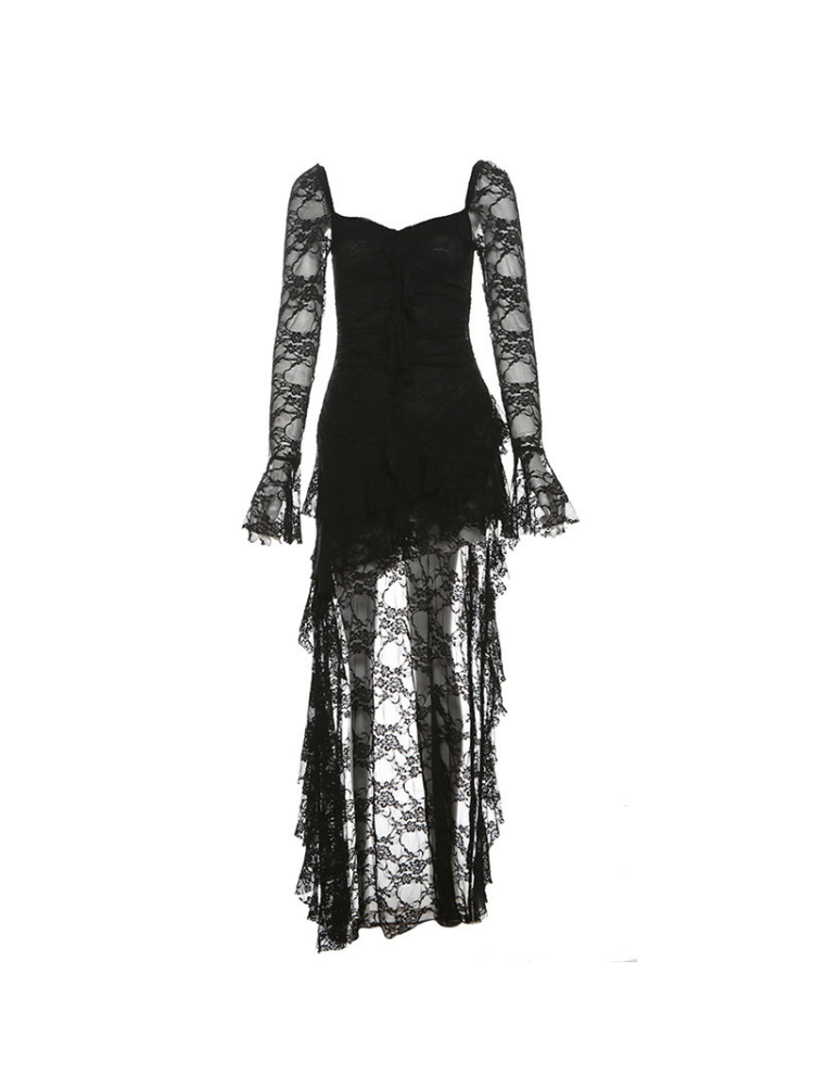 Black lace dress on a white background