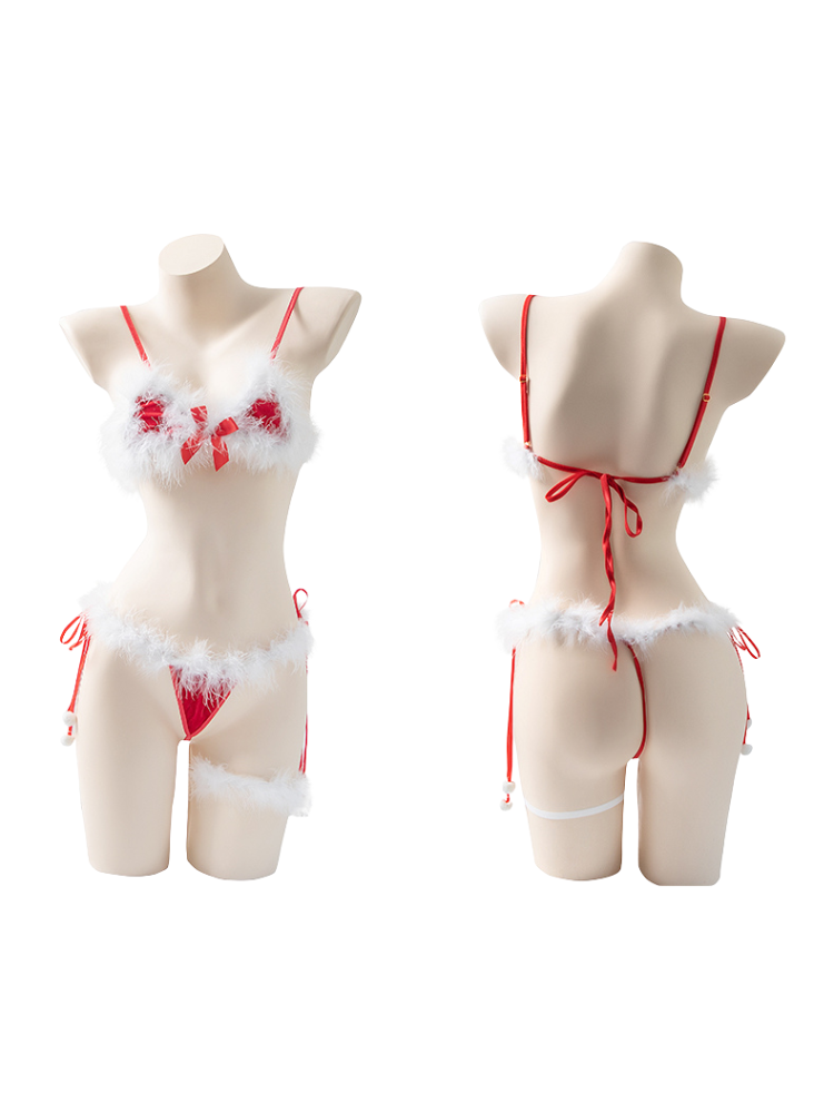 Sexy Christmas Lingerie Set Red Santa Lingerie Bra Panty Cape on mannequins against a white background