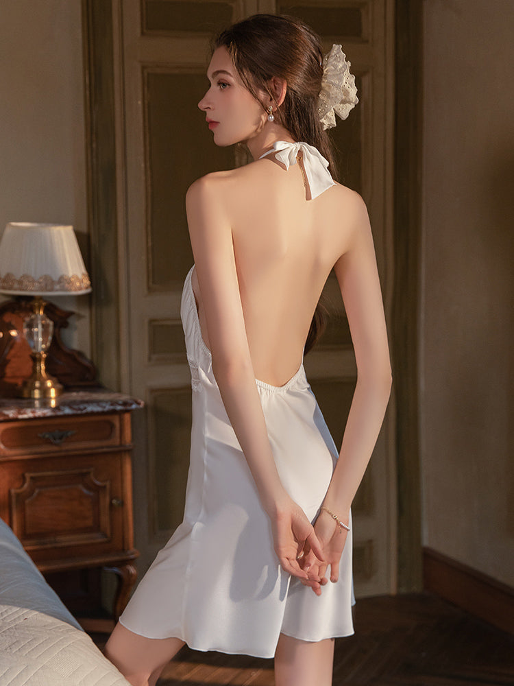 satin slip dress halter dress white slip dress lace lingerie lingerie dress satin dress backless dress mini dress