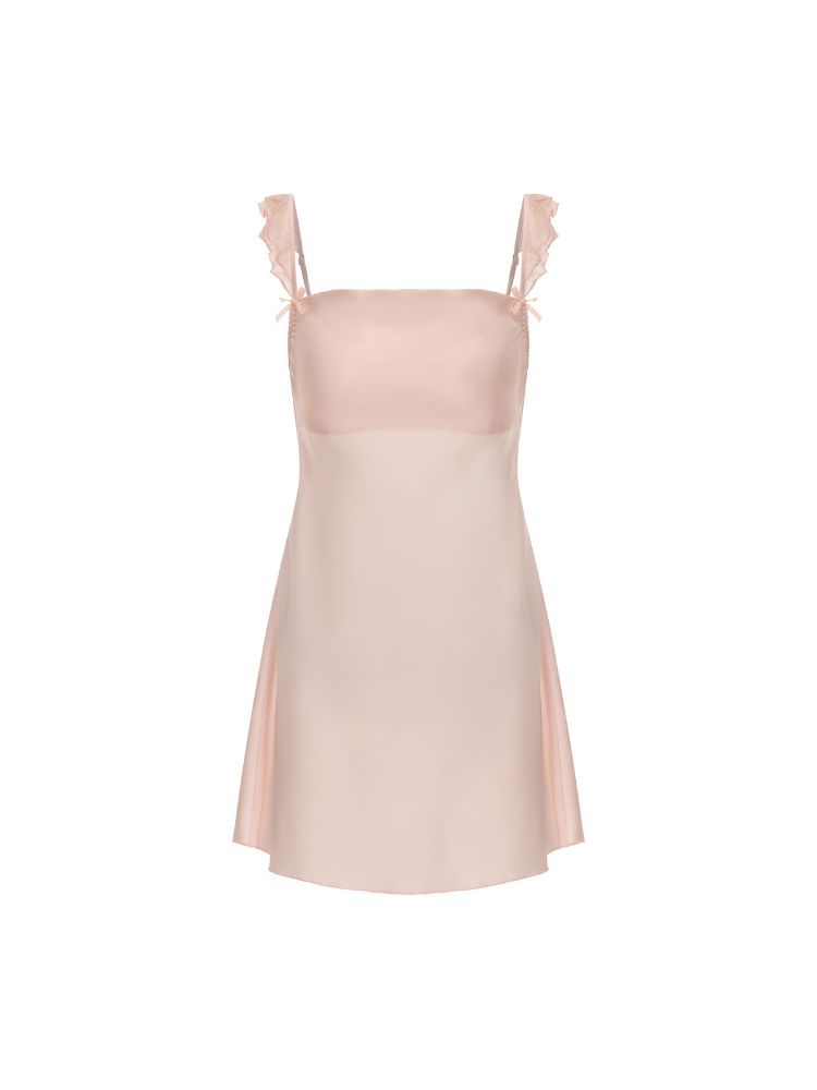 Ruffle Strap Backless Satin Mini Dress