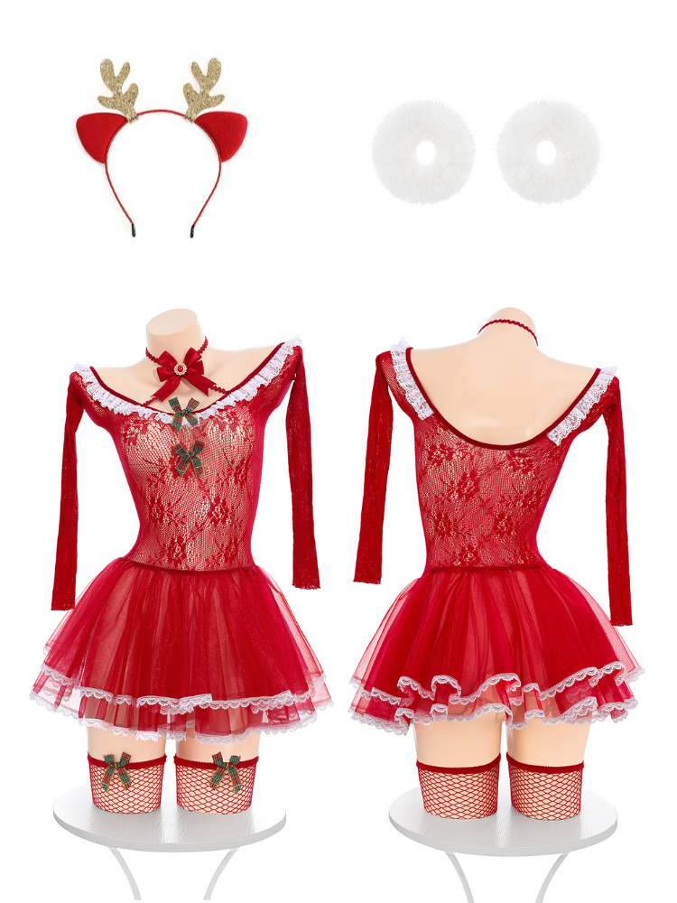 Red Lingerie Christmas Babydoll Lingerie Set Sexy Santa Nightgown Outfit