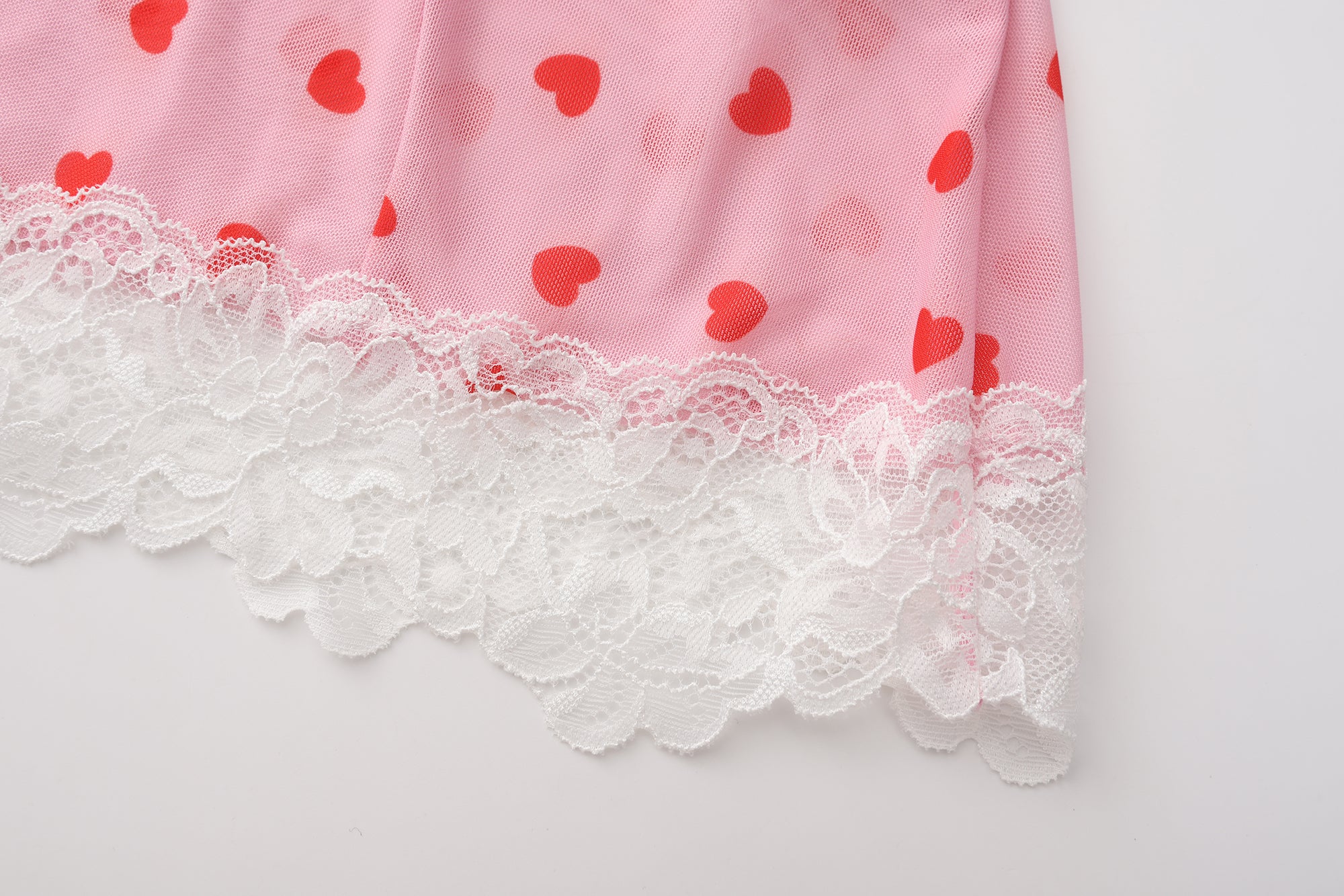 Pink Heart Mesh Lace Lingerie Slip Dress