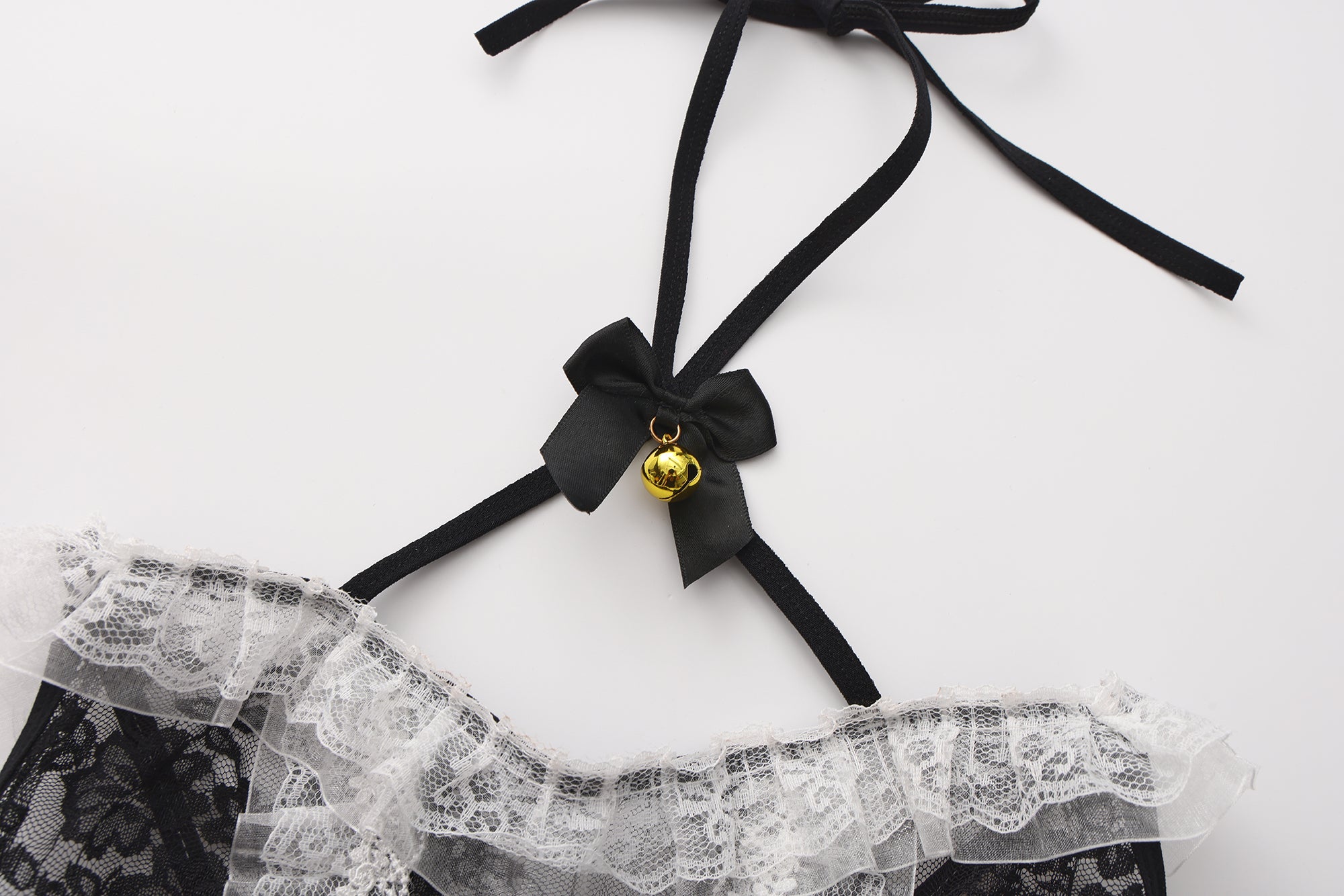 Lace Apron Maid Dress with Sheer Skirt and Detachable Padding