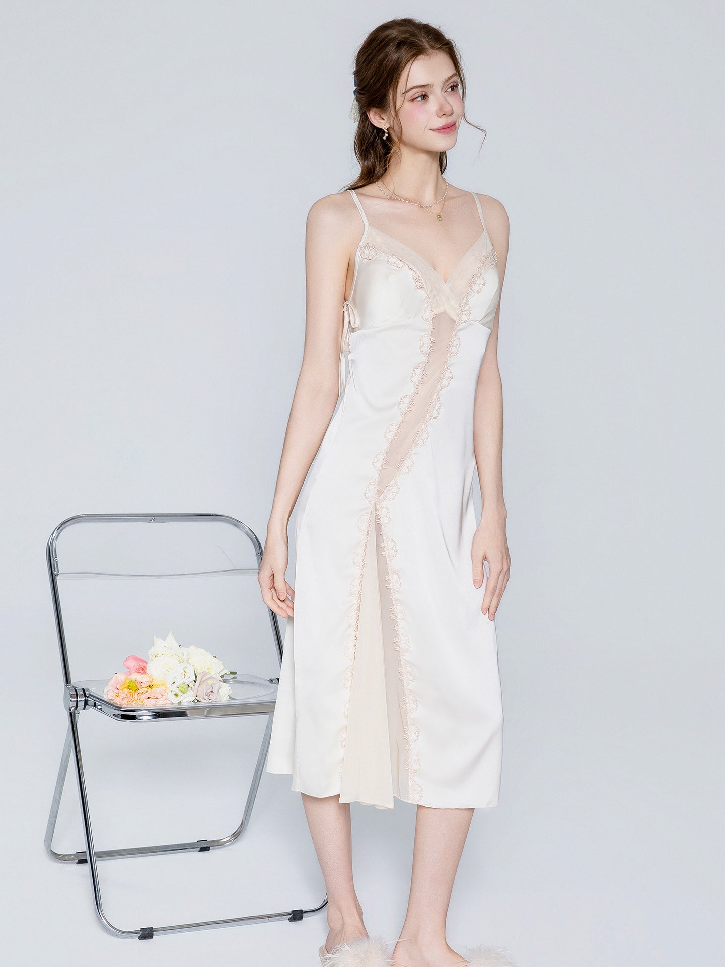 Satin lace panel midi nightgown image 5