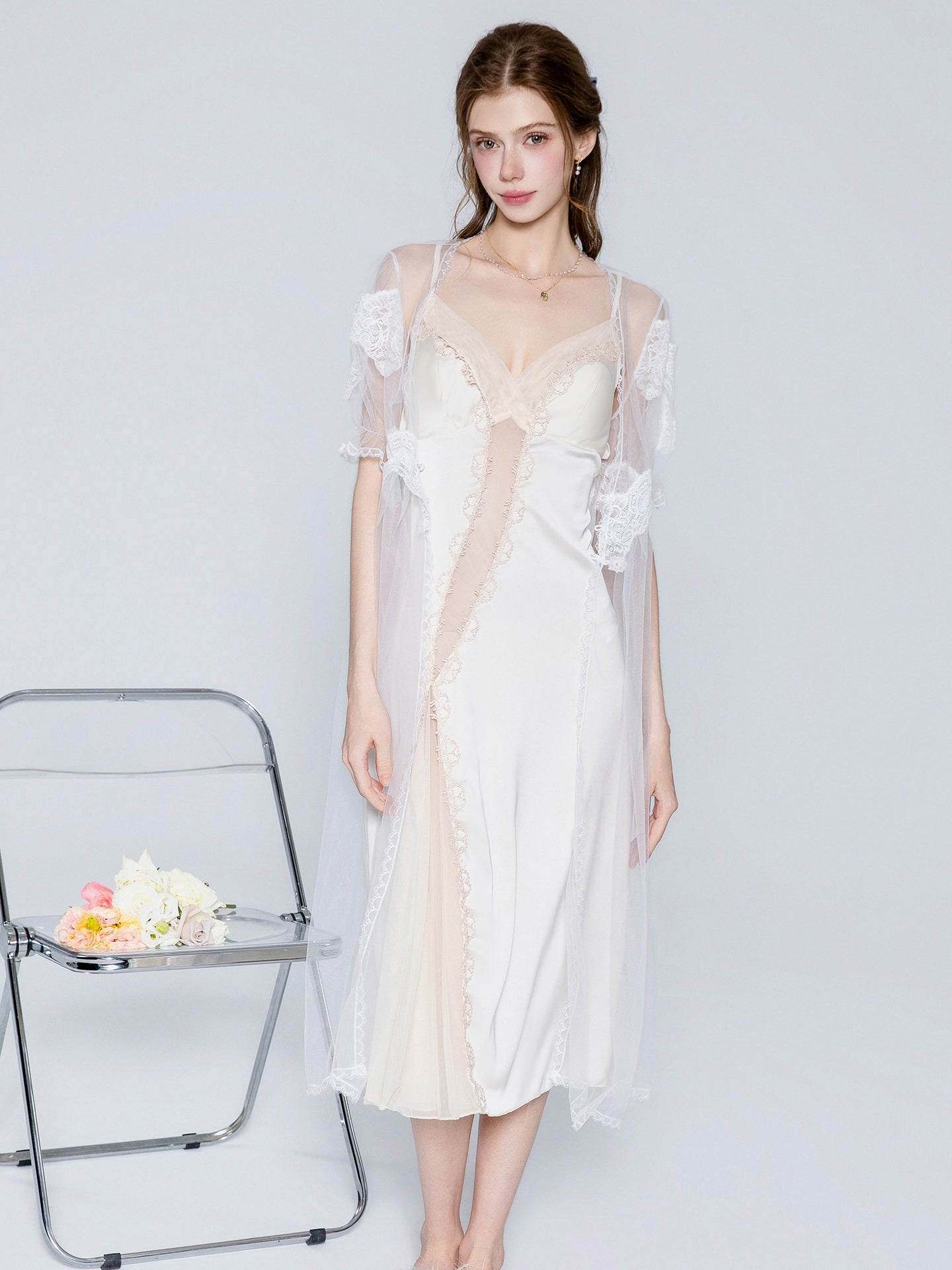 Satin lace panel midi nightgown image 7