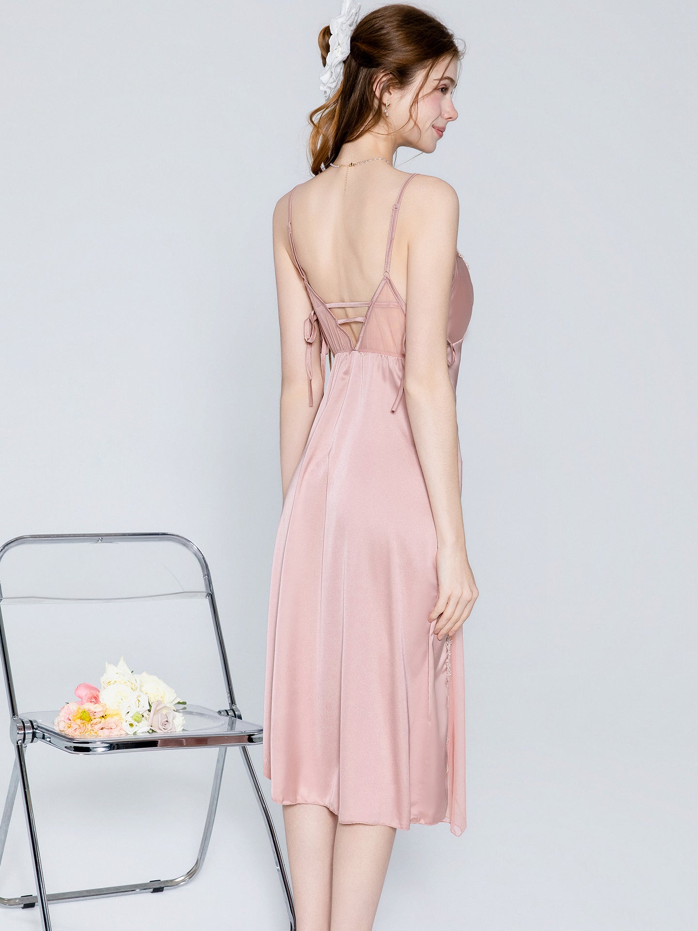 Satin lace panel midi nightgown image 8