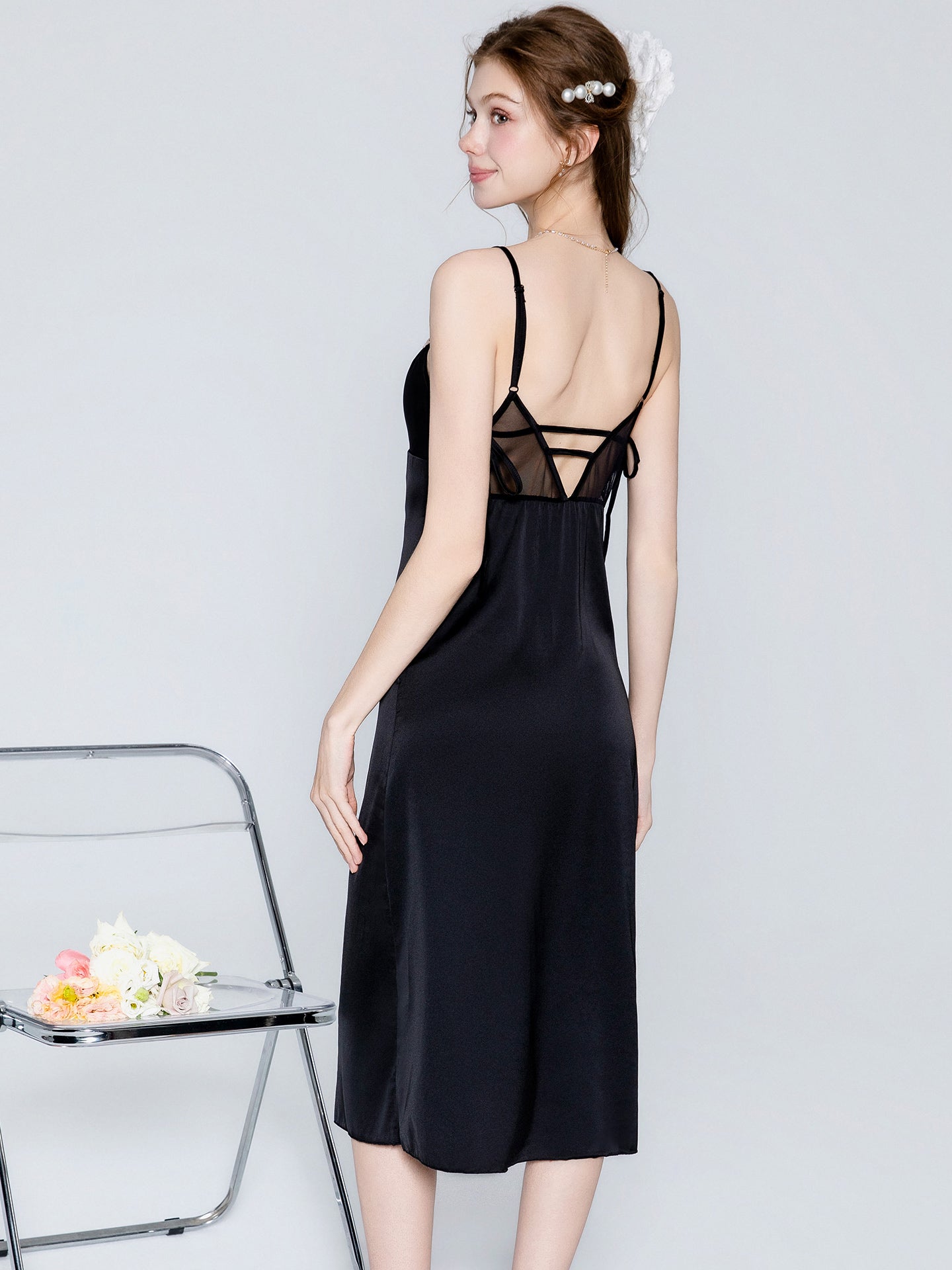 Satin lace panel midi nightgown image 10