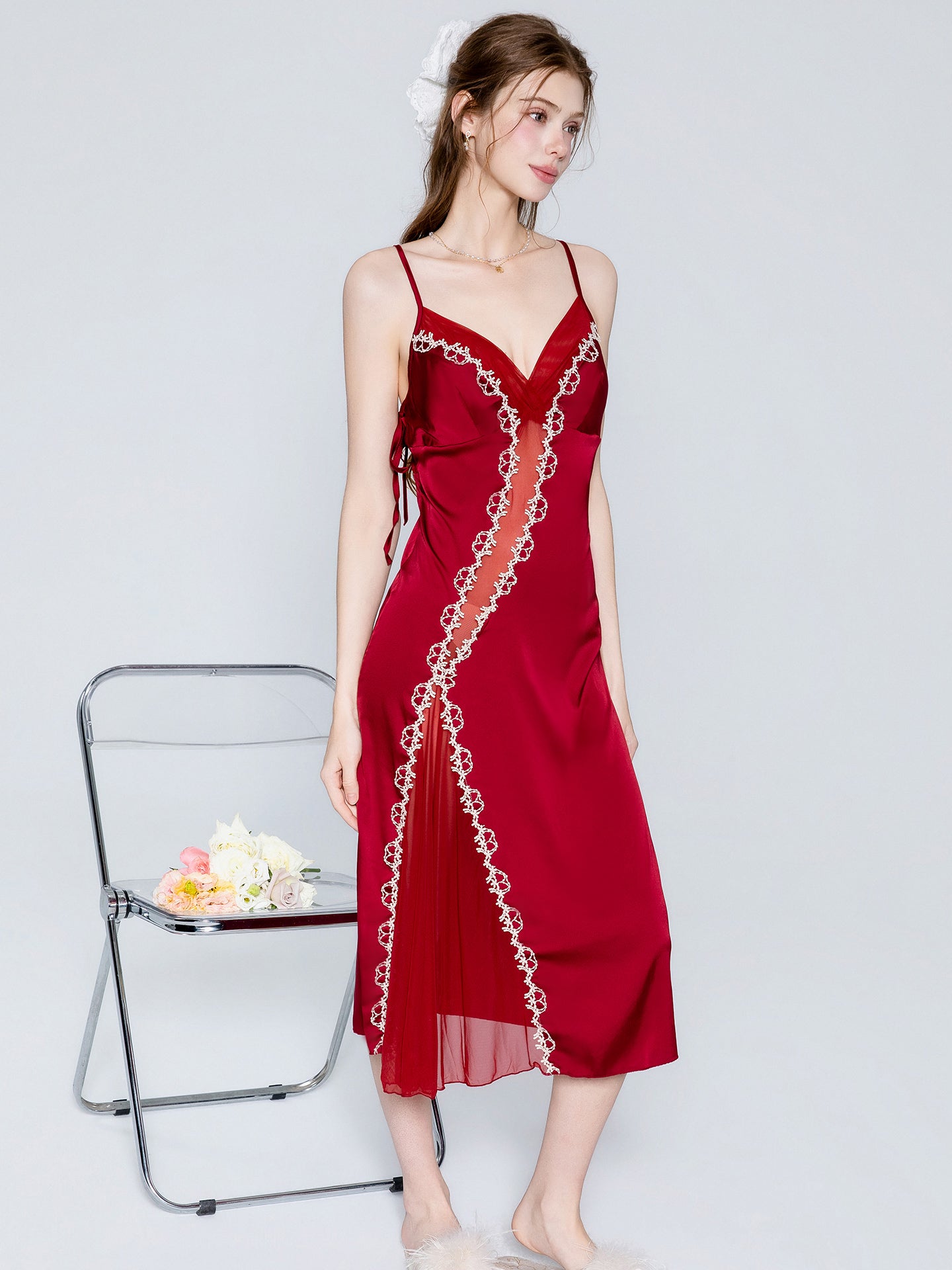 Satin lace panel midi nightgown image 13