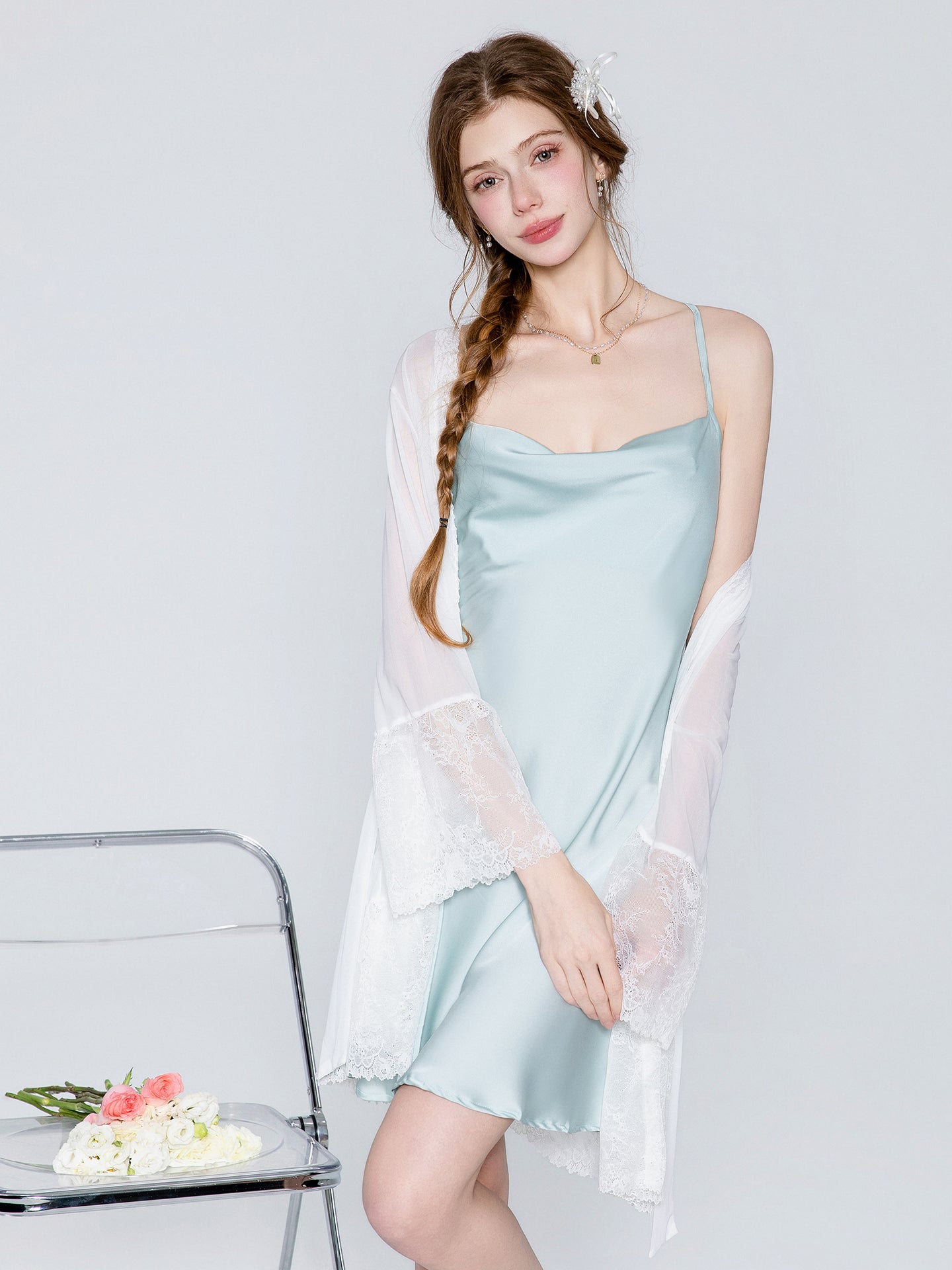 Satin cowl neck slip nightgown and robe image 3