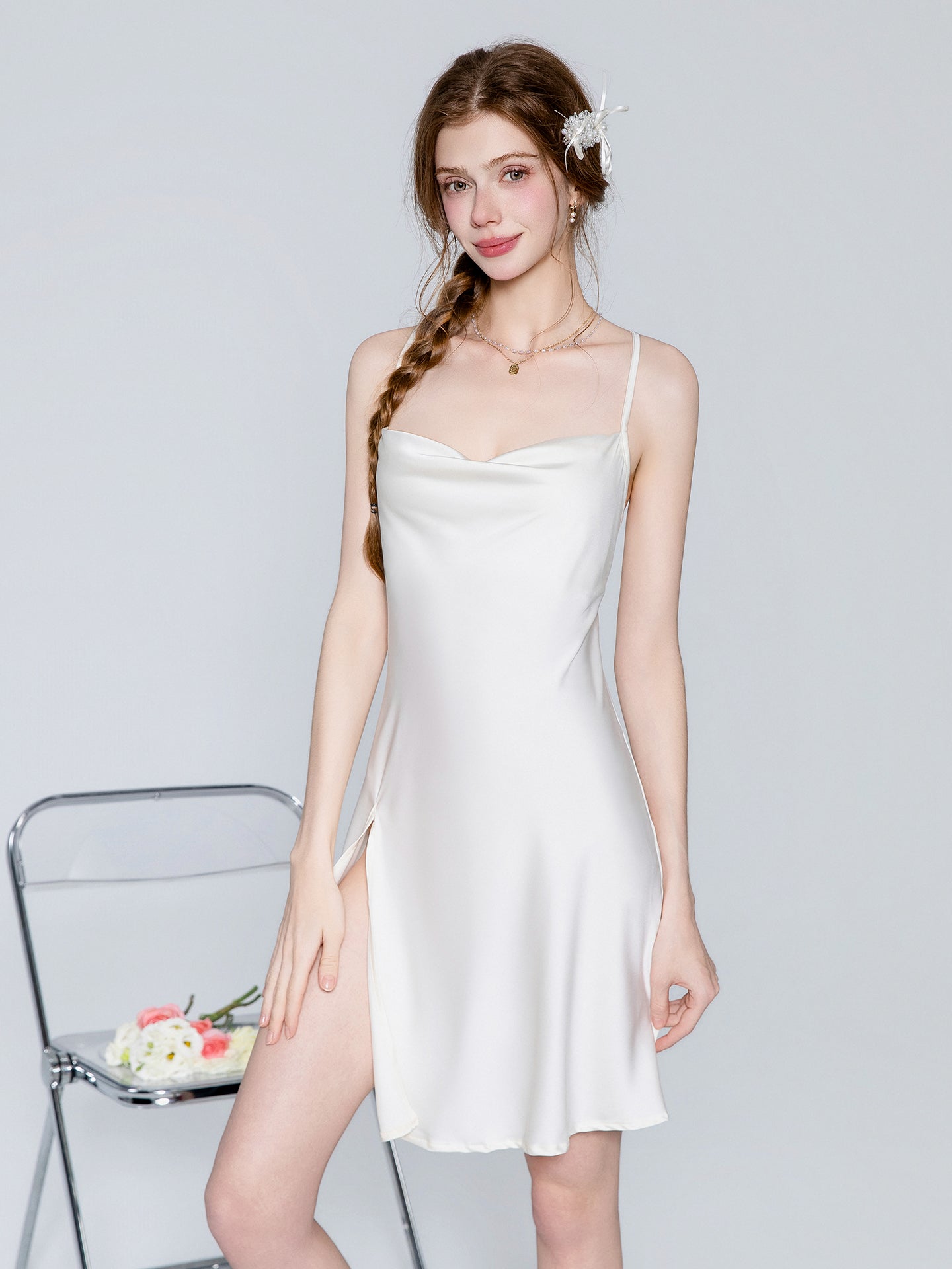 Satin cowl neck slip nightgown and robe image 5