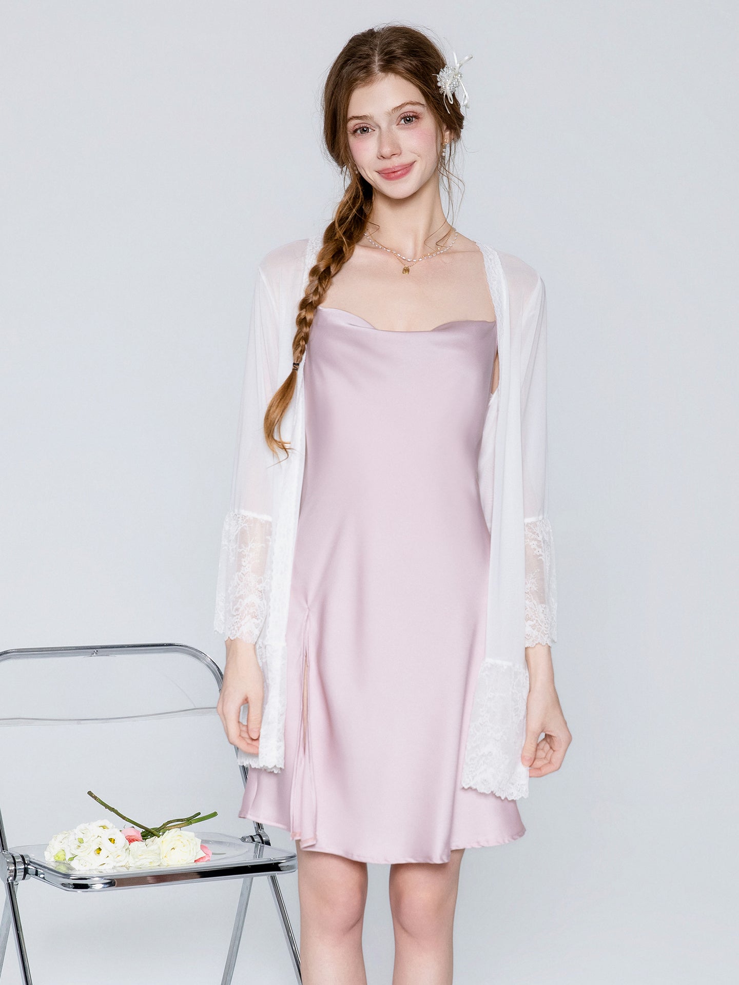 Satin cowl neck slip nightgown and robe image 12
