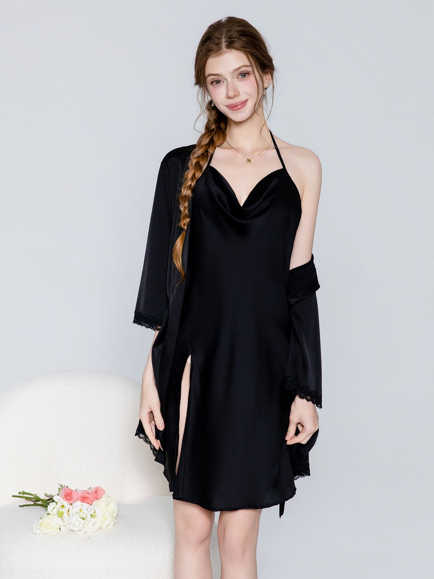 Satin cowl neck slip nightgown and robe image 15