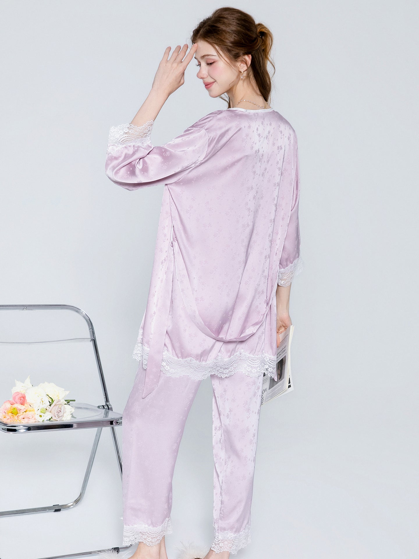 Lavender satin cami pants pajama set and robe image 4