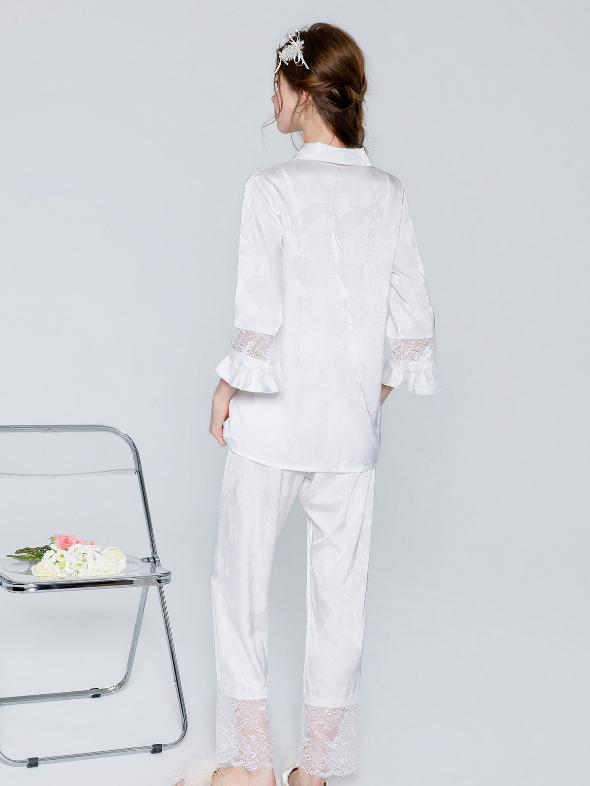 Lavender white satin pajama separates image 1