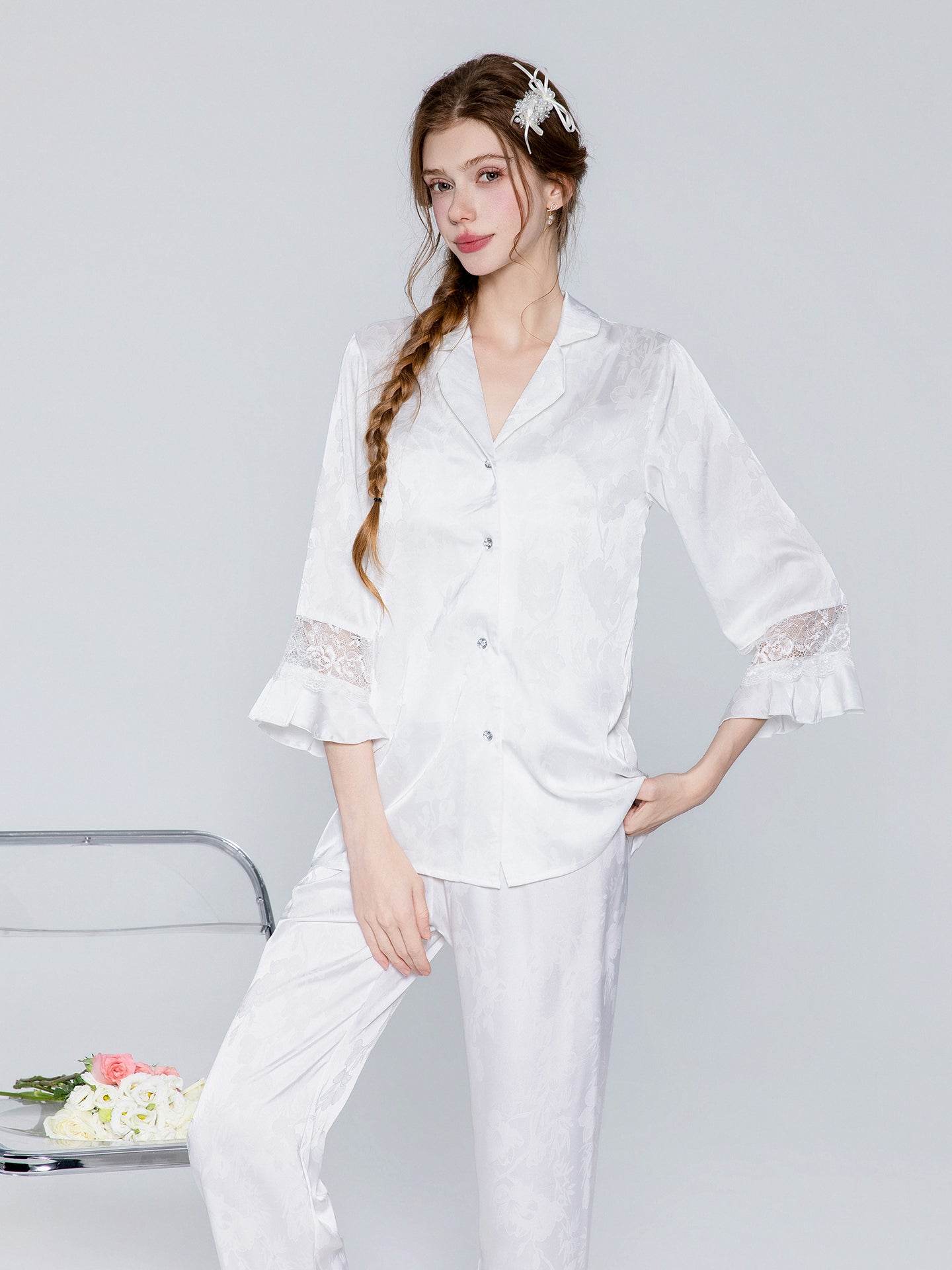 Lavender white satin pajama separates image 2