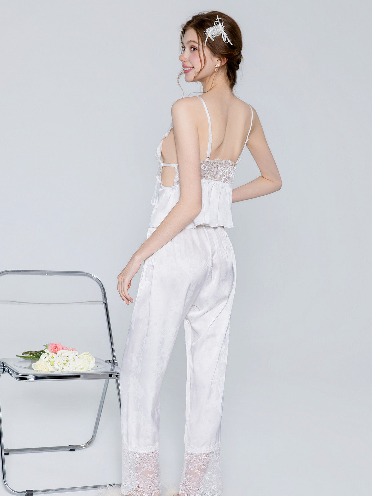 Lavender white satin pajama separates image 3