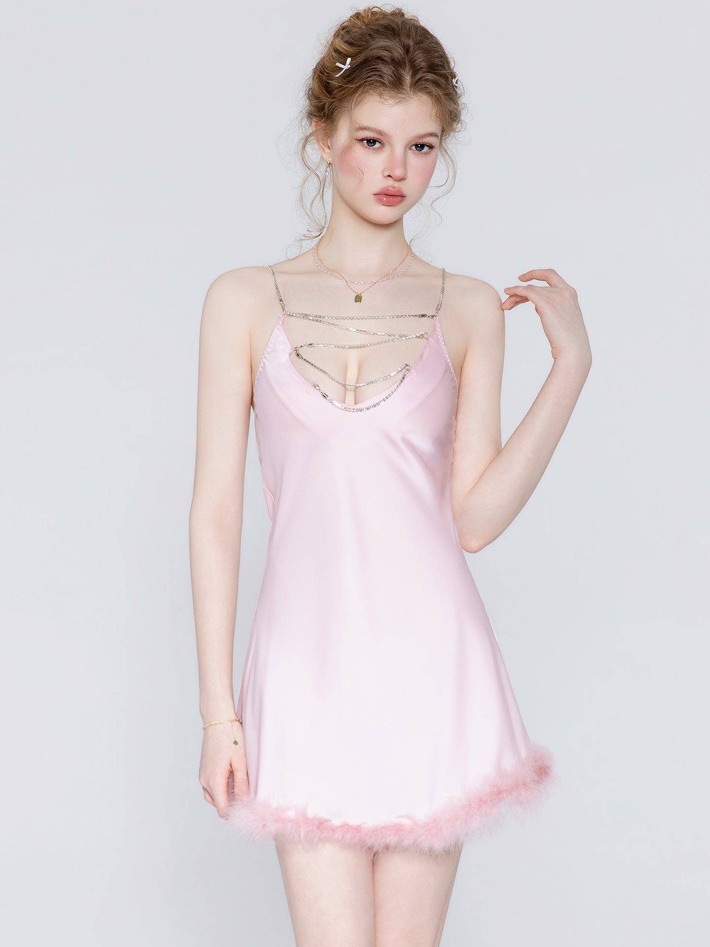 Feather trim satin slip nightgown and robe image 7