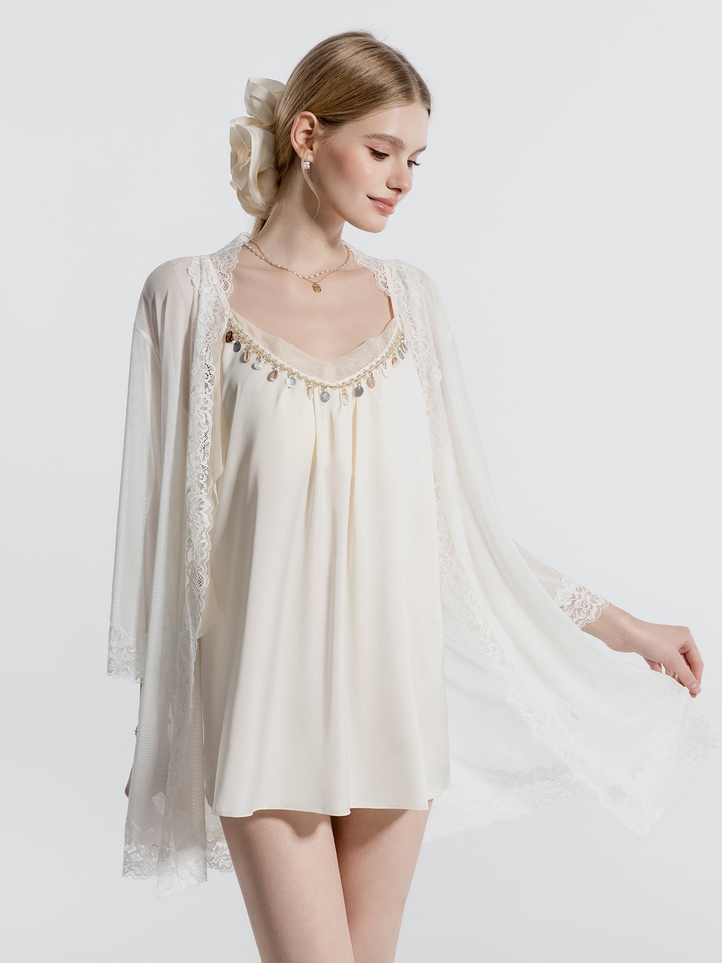 Sequin fringe babydoll sleep dress front product view