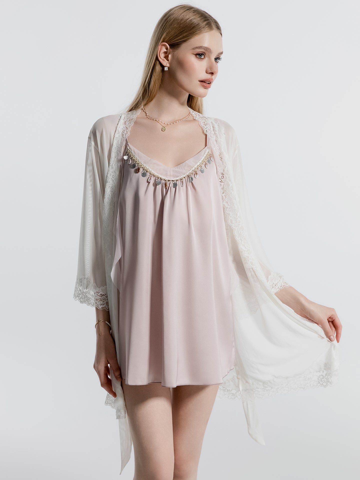 Pink sequin fringe babydoll sleepwear view