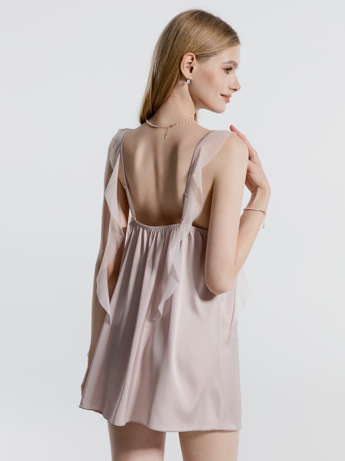 Self tie mesh sleep robe full view