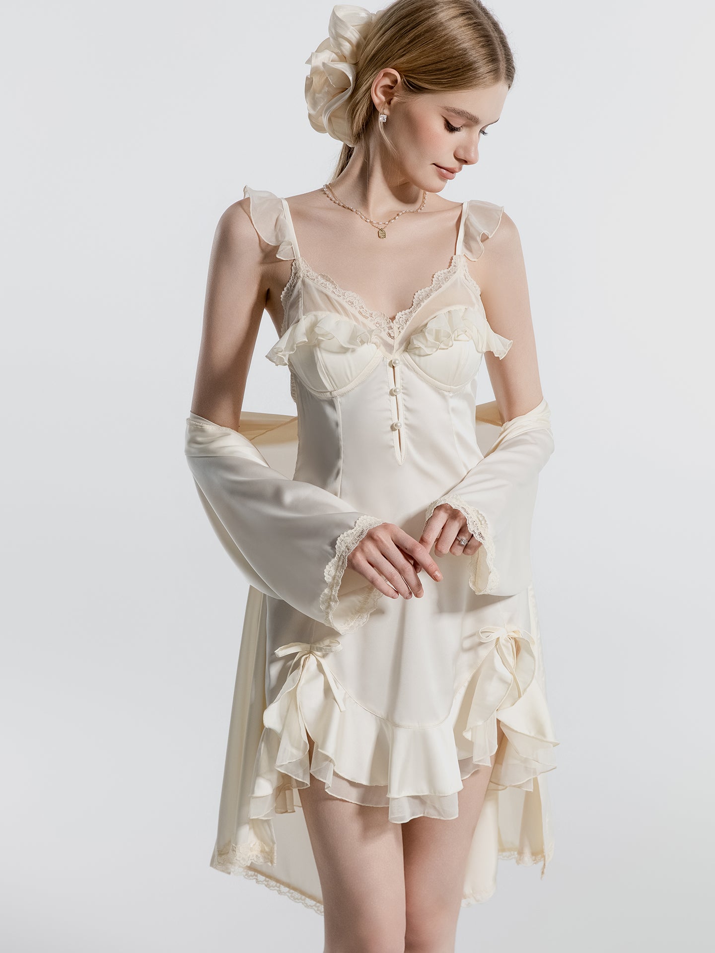 White open back sleep dress view
