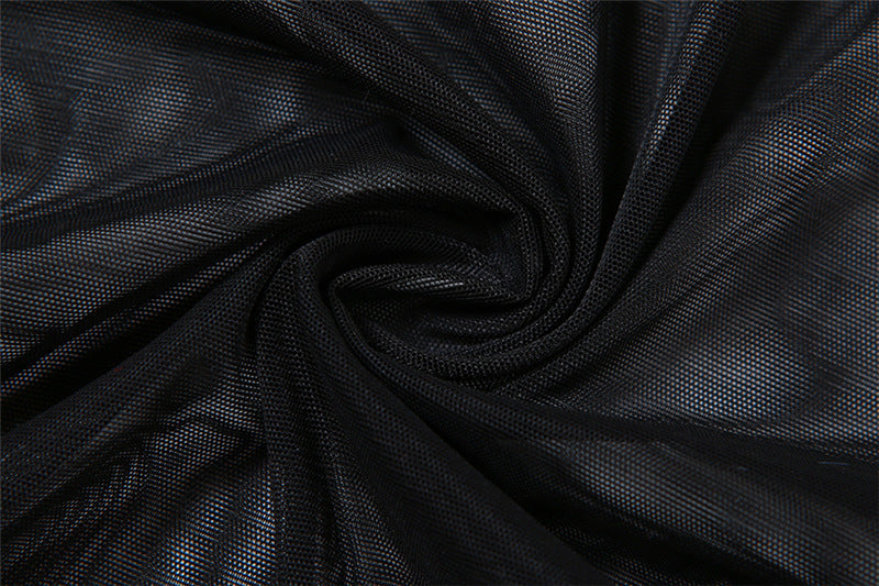 Black Off Shoulder Long Sleeve Mesh Top