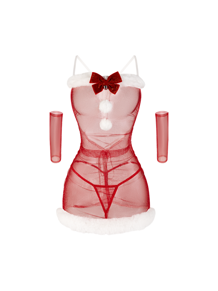 Red lingerie set with white accents on a white background