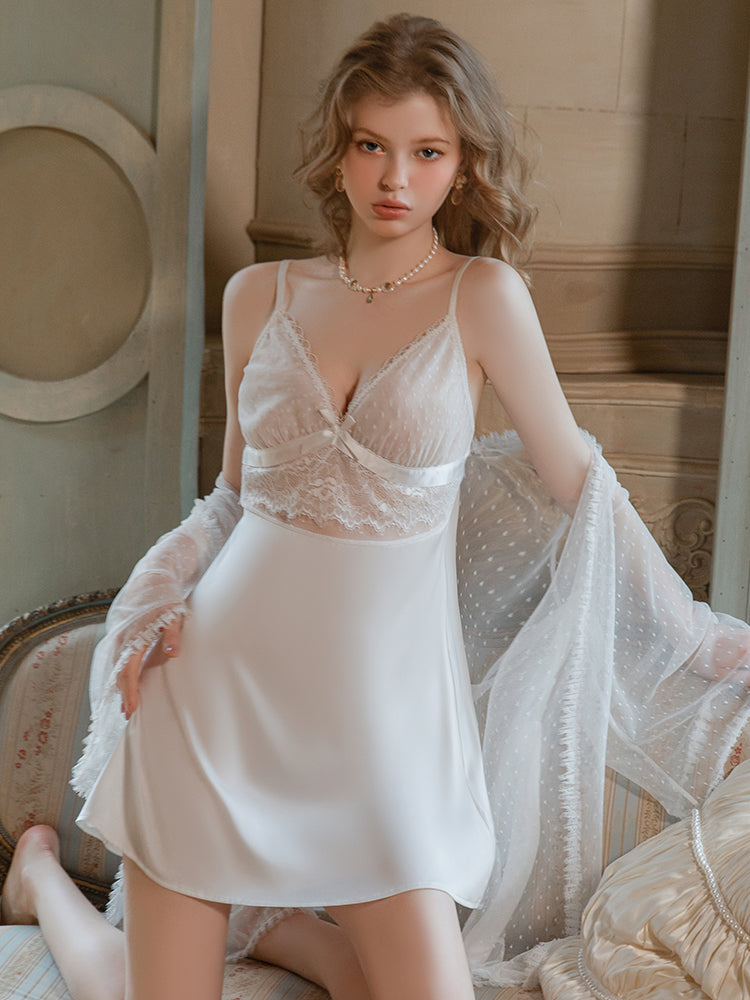 white slip dress, lace slip dress, babydoll nightgown, sheer lingerie, Swiss dot mesh, white lingerie, sexy sleepwear.