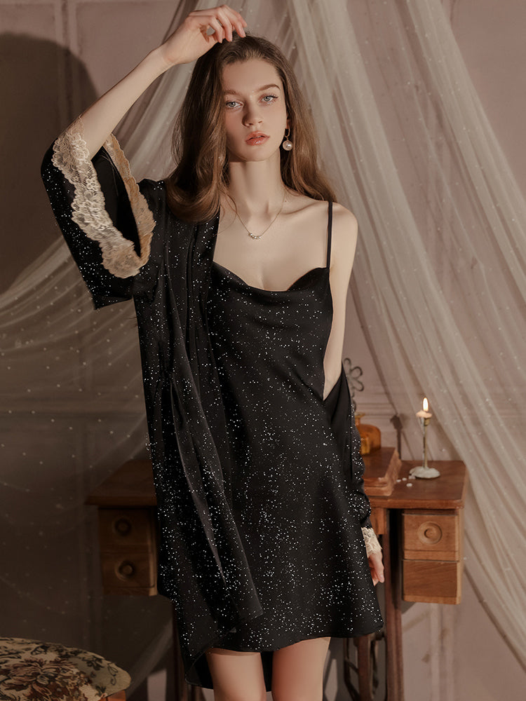 Glitter Satin Cowl Neck Slip Dress