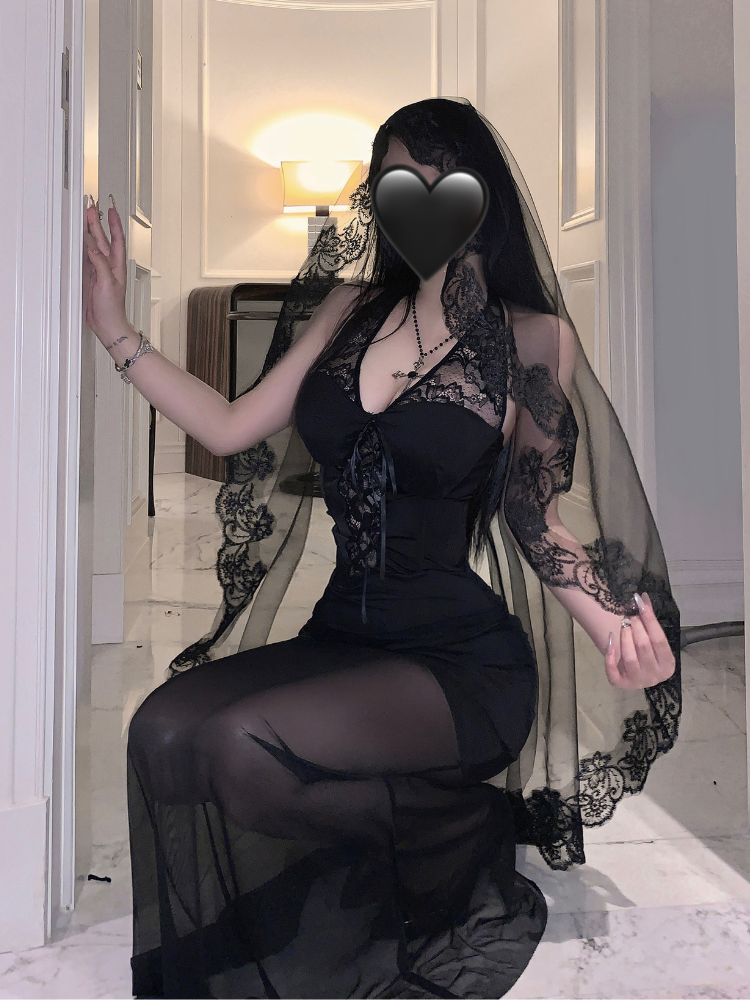 Floral Veil Halter Maxi Bridal Costume Set seated angled view