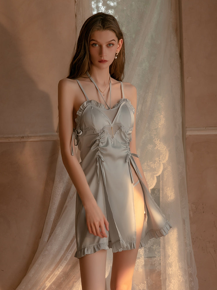 Robe nuisette mini fendue en satin élégante