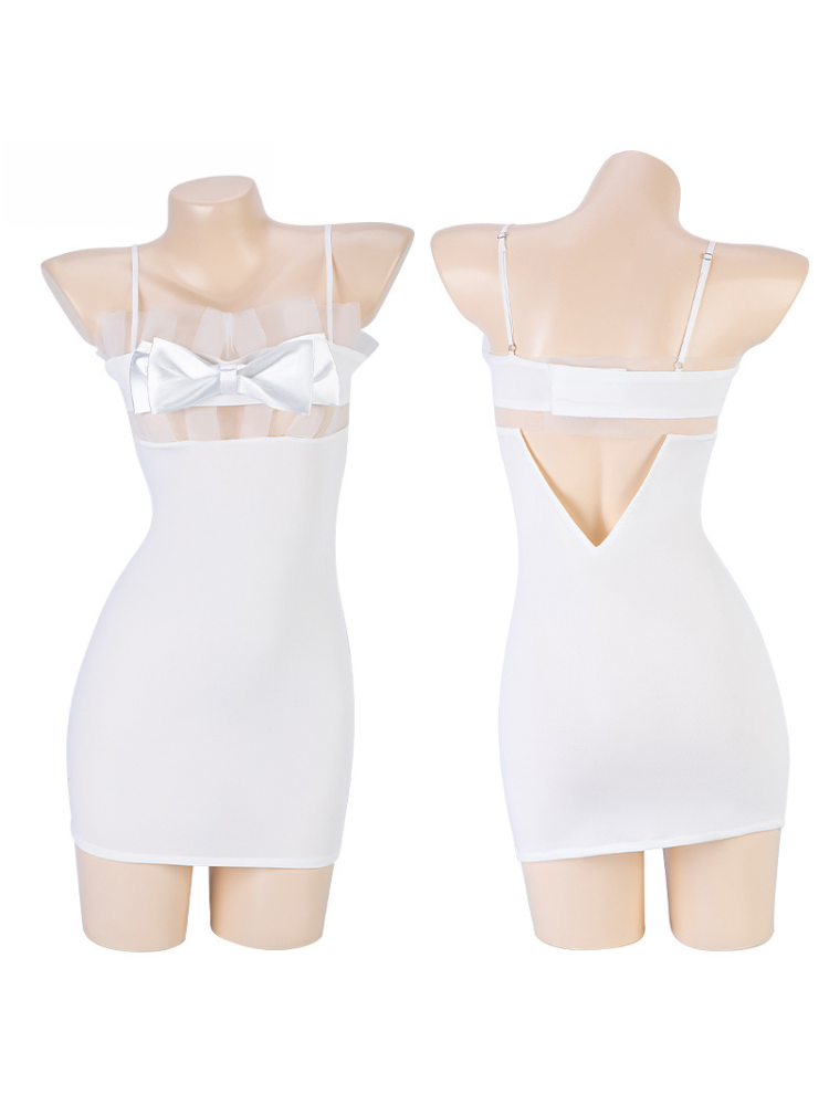 White Tulle Bow Detail Mesh Slip Dress mannequin front and back view display