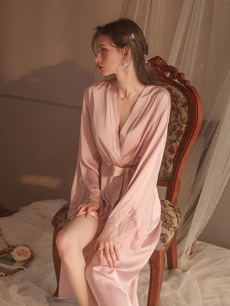 Elegant Lace-Trimmed Silk Robe