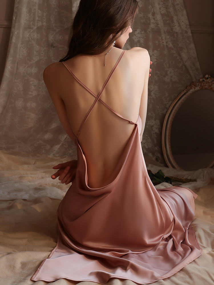 Angelic Whisper Satin High-Slit Maxi Slip Dress