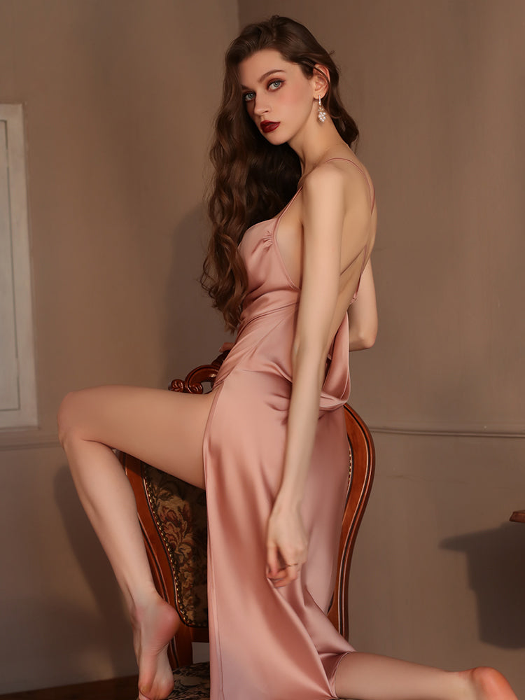 Angelic Whisper Satin High-Slit Maxi Slip Dress