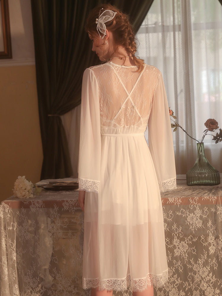 Elegant White Satin Nightgown with Lace Details