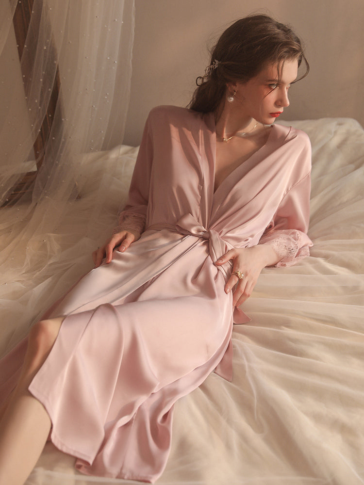 Elegant Lace-Trimmed Silk Robe