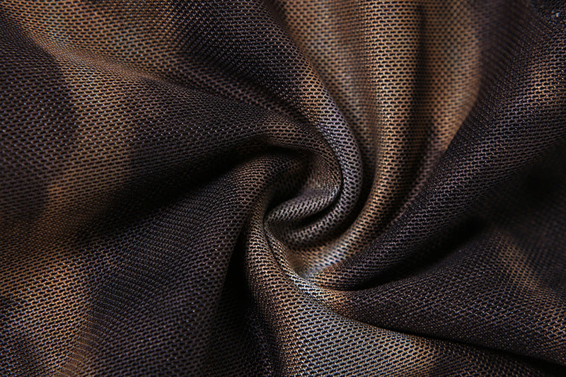 Brown Mesh Asymmetrical Corset Top Y2K Grunge Crop Shirt