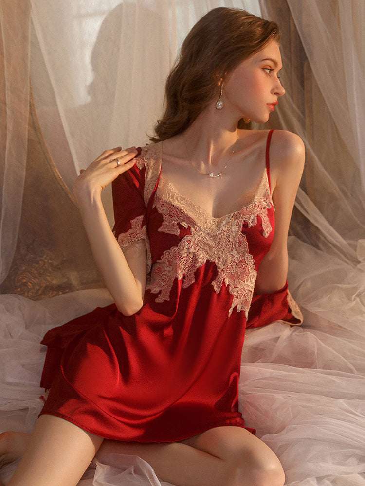 Decadent Nights Silk Chemise with Exquisite Lace Slip