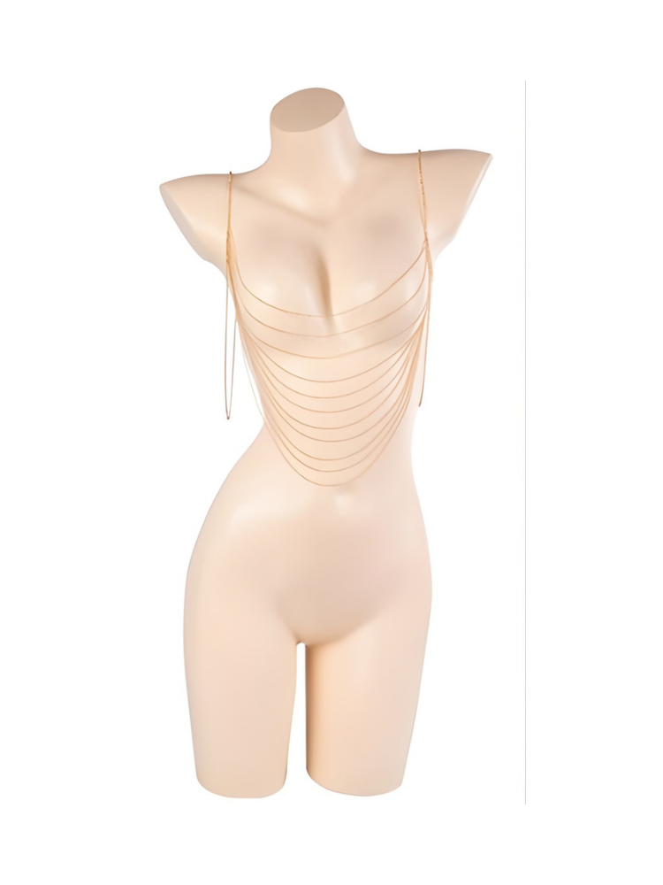 Beige bodysuit on a mannequin against a white background
