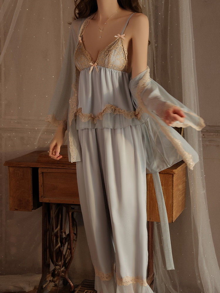 Satin and Lace Long Pajama Set