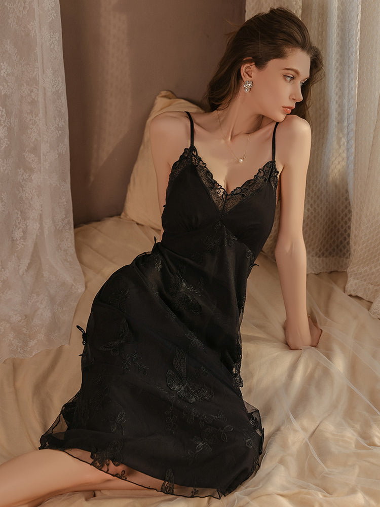 Satin Nightgown with Lace Details